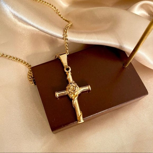 Rosary Cross Faith Necklace Gold Silver - Picture 7 of 11